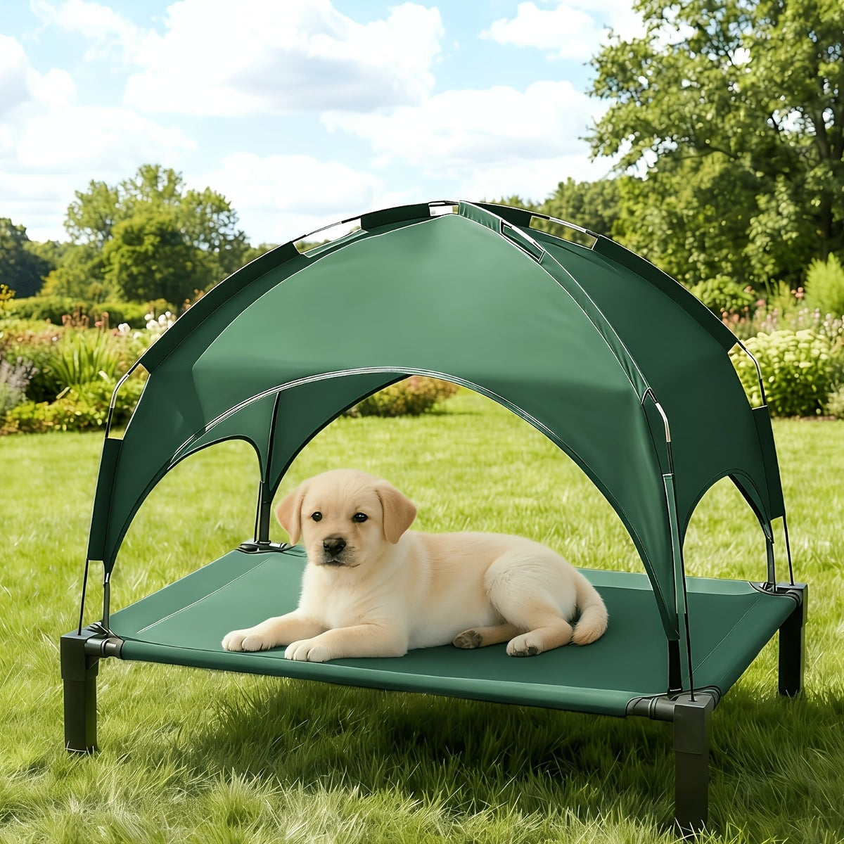 Elevated Dog Bed with Removable Canopy Shade Tent β Portable Raised Outdoor Cooling Pet Cot for Dogs & Cats, Breathable Mesh, Lightweight Foldable Design for Camping, Yard & Patio