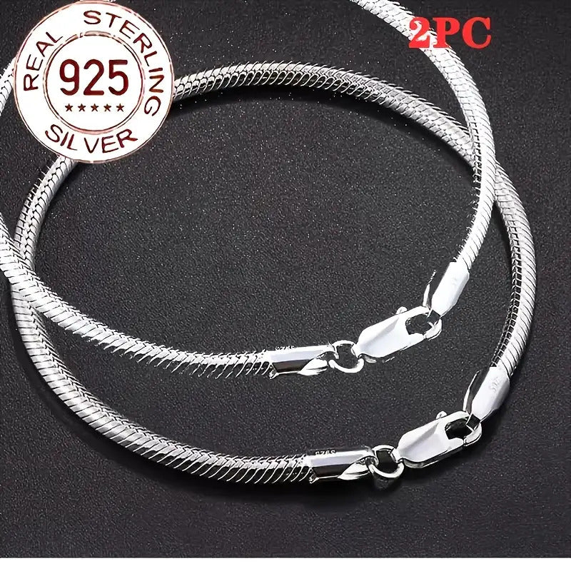 Lot de 2 bracelets chaîne serpent en argent sterling 925 pour femme – Bijoux bohème vintage pour couple, cadeau élégant pour la Saint-Valentin, la fête des Mères, un anniversaire, une célébration romantique