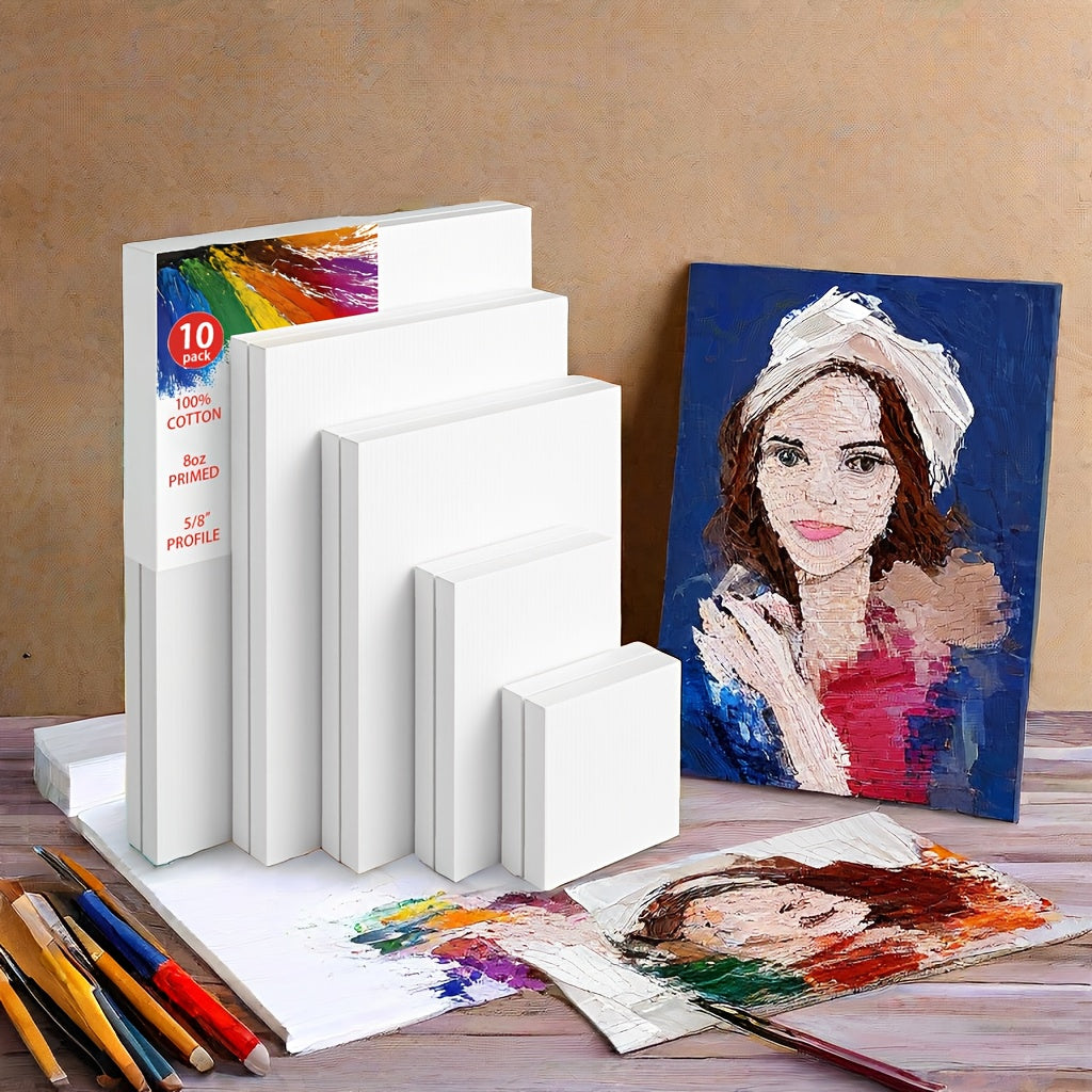 Lot de toiles tendues apprêtées en blanc, 100 % coton – Ensembles ronds, rectangulaires et carrés de 10, 15 et 20 pièces – Châssis entoilés d'artiste pour peinture acrylique, à l'huile, pouring et techniques mixtes
