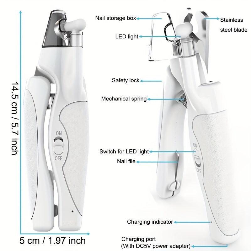 LED Pet Nail Clippers USB Rechargeable β Cat & Dog Nail Scissors with Built-In Light, Nail File & Anti-Splash Guard, Professional Precision Grooming Tool for Safe At-Home Pet Nail Trimming