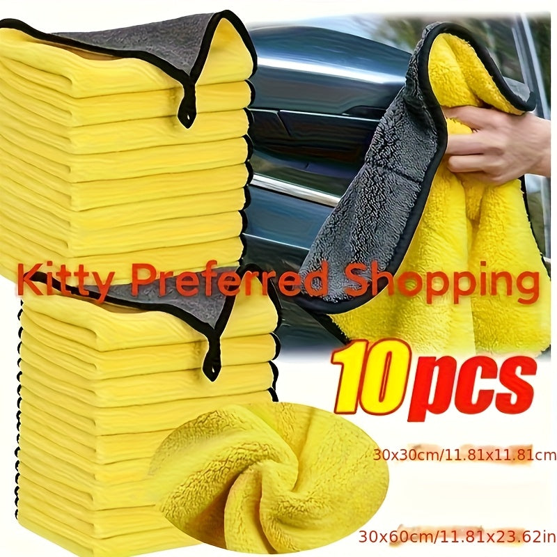 10 serviettes de nettoyage en microfibre pour voiture – Super absorbantes, non pelucheuses, sans traces, chiffons de séchage pour carrosserie, intérieur, vitres et entretien ménager