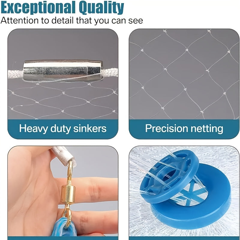 Épervier de pêche 8 pi/10 pi pour la capture d'appâts – Filet en monofilament de nylon robuste avec plombs en zinc haute résistance, conception à lancer facile pour la pêche américaine en eau douce et en mer, émerillon en acier 240/300