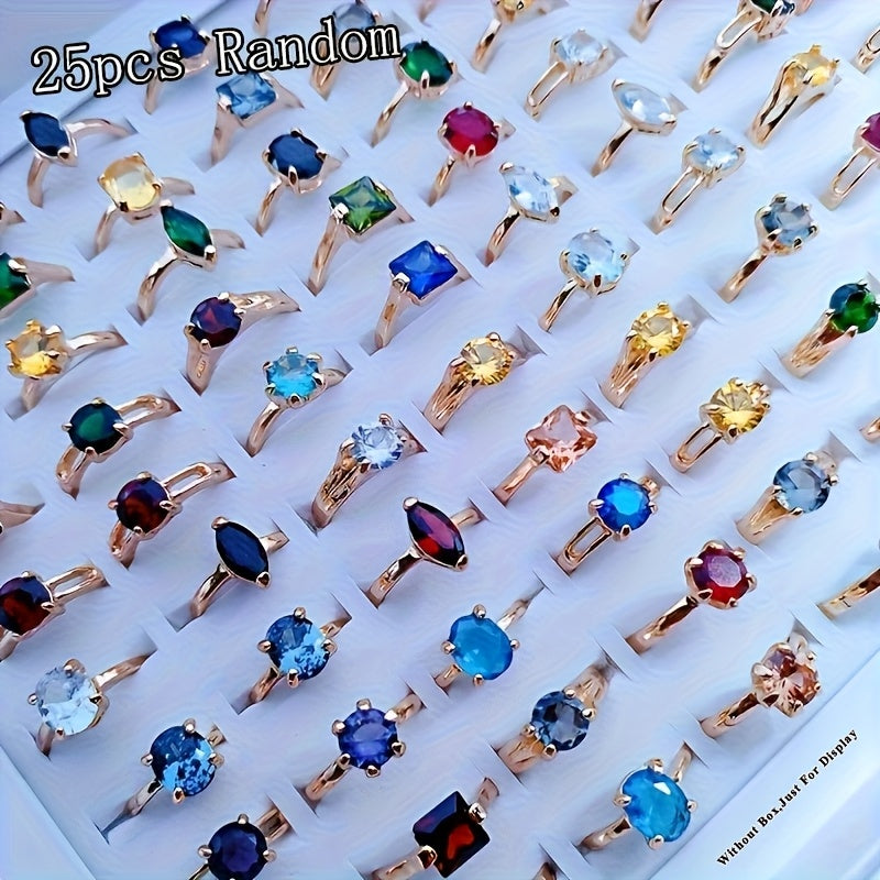 Ensemble de 25 bagues empilables en oxyde de zirconium – Bagues géométriques scintillantes en argent et or, lot varié multicolore pour femmes, bijoux pour fiançailles, mariage, soirée ou au quotidien, idée cadeau