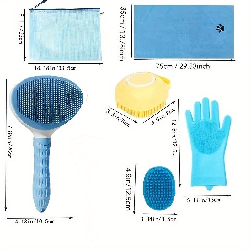 Kit de toilettage pour chien 6 pièces – Brosse, gants de lavage en silicone, serviette en microfibre et outil de mue, sans électricité, kit de soins essentiels pour un pelage brillant, cadeau pour propriétaires de chiens