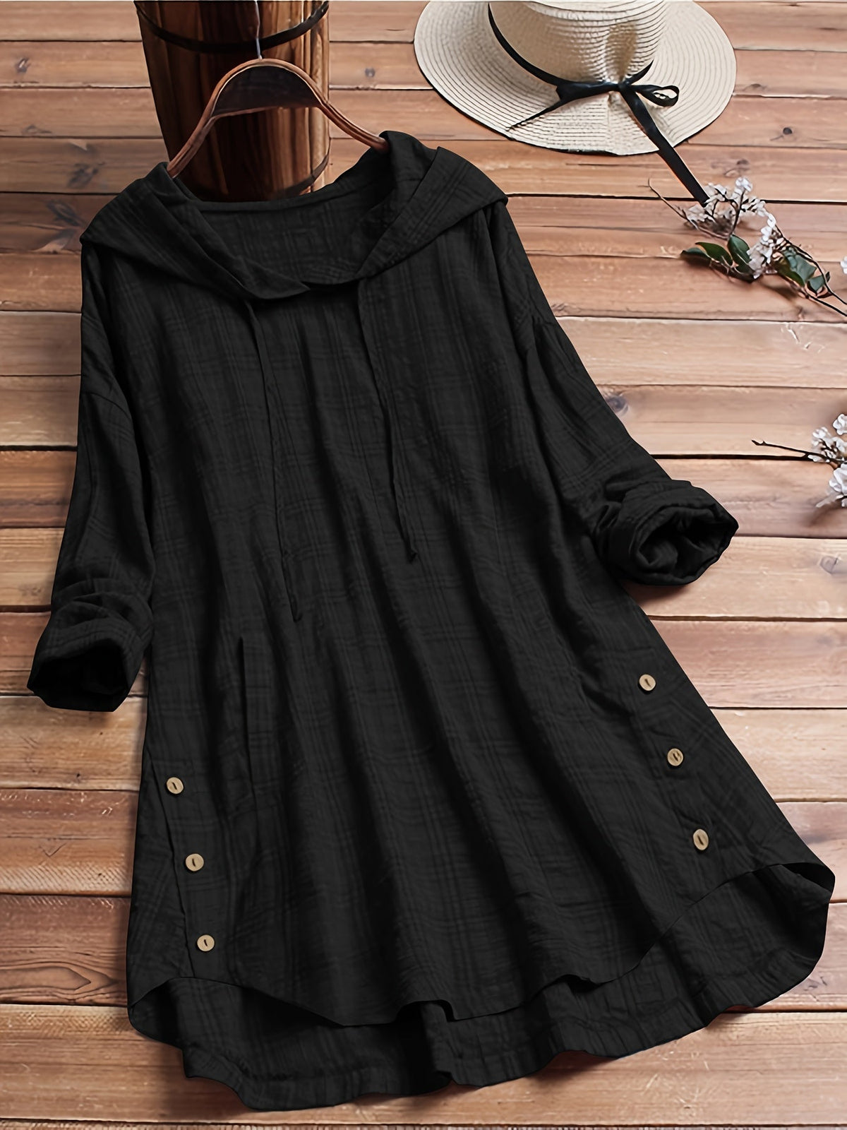 Chemise à capuche à carreaux pour femme à manches longues avec cordon de serrage | Blouse à ourlet asymétrique nouée à la taille, haut d'extérieur décontracté pour l'automne