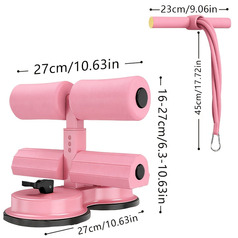 Barre de redressements assis portable – Conception réglable en 3 sections, double ventouse et bandes de résistance, équipement de fitness léger pour le renforcement abdominal à domicile, idéal pour les petits espaces