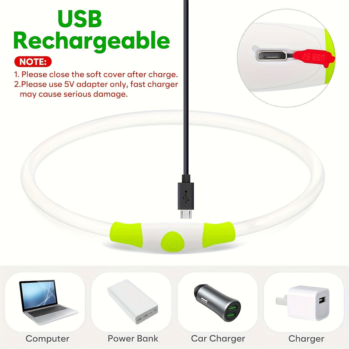 Collier pour chien à LED rechargeable par USB – Collier de sécurité lumineux à 360° avec 3 modes, réglable et découpable en TPU pour chiens de petite, moyenne et grande taille, idéal pour les promenades nocturnes, la course et la chasse