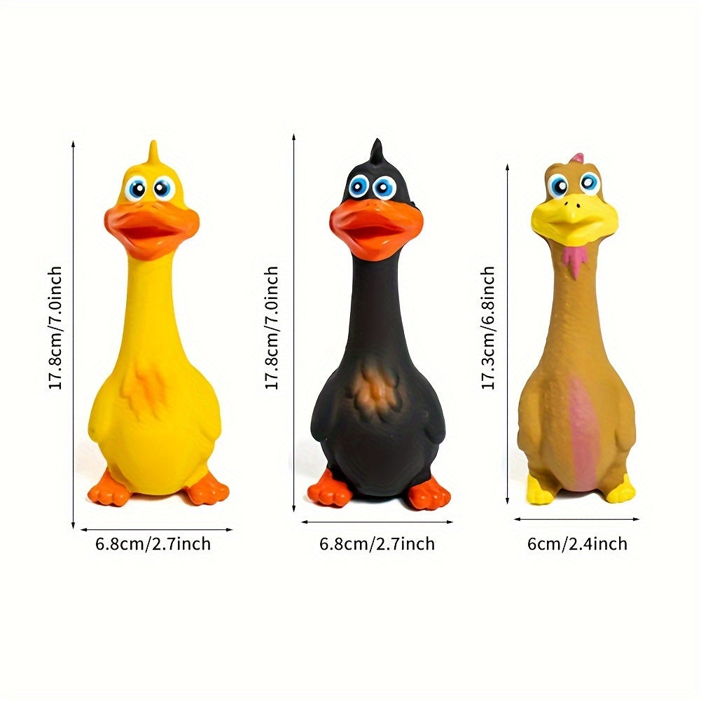 Jouet à mâcher grinçant en caoutchouc pour chien, poulet et canard - Jouet interactif anti-ennui pour soulager le stress et nettoyer les dents, jouet grinçant amusant pour chien, lot de 3 ou à l'unité