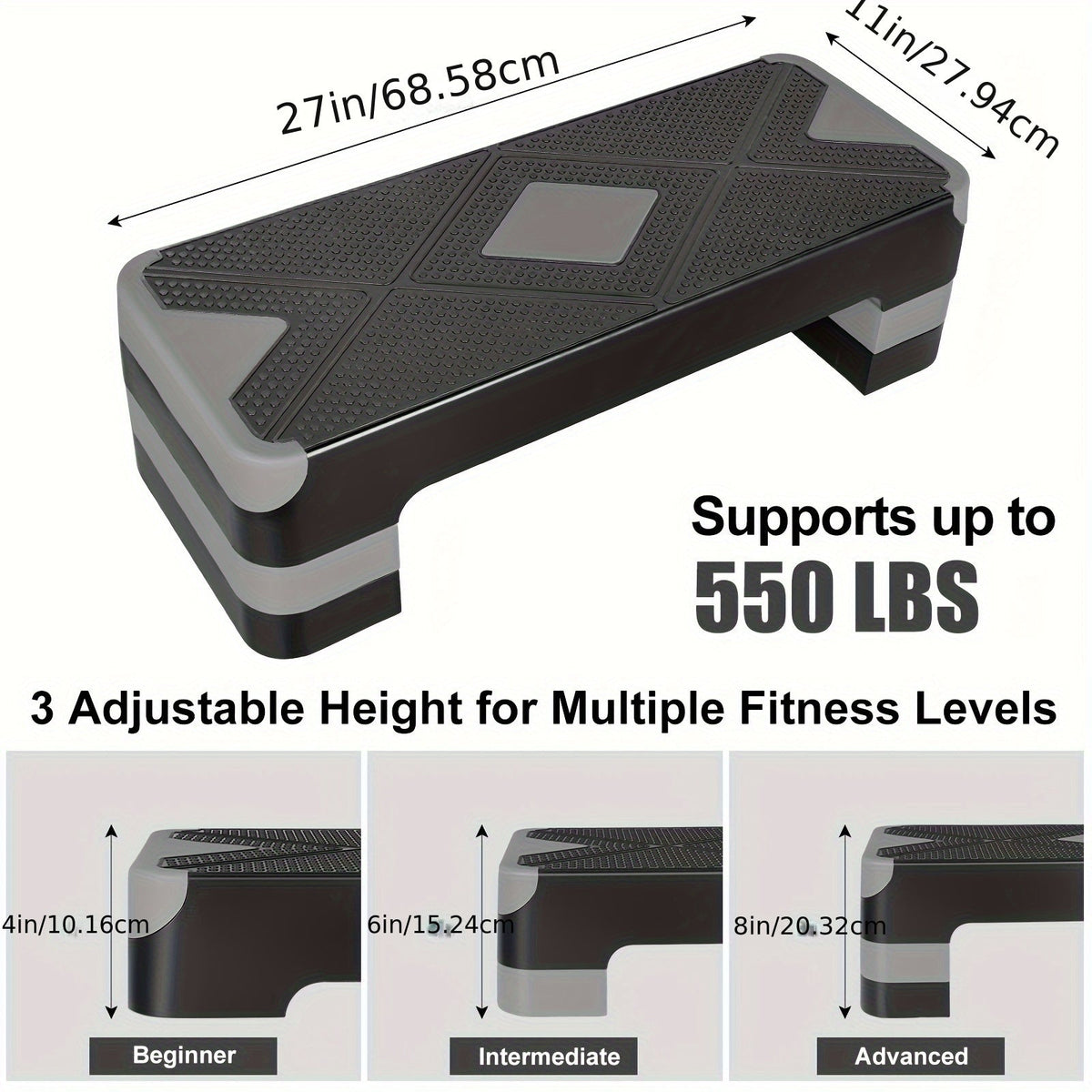 Plateforme de step aérobic réglable – 3 niveaux de hauteur (10/15/20 cm), stepper antidérapant pour entraînement cardio à domicile, planche d'exercice de step aérobic (6 couleurs)