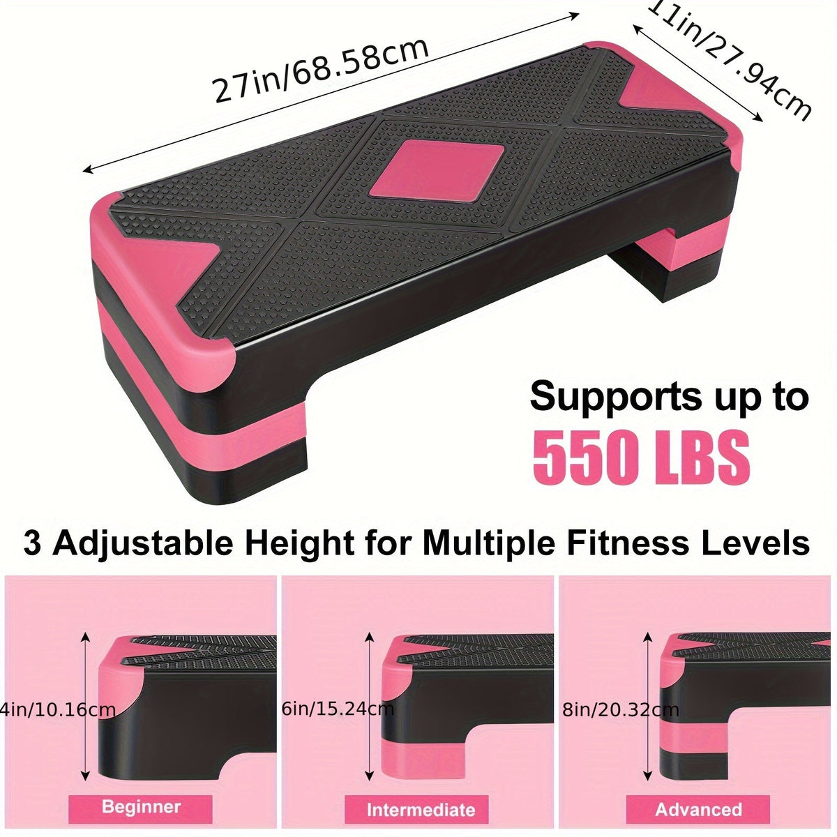 Plateforme de step aérobic réglable – 3 niveaux de hauteur (10/15/20 cm), stepper antidérapant pour entraînement cardio à domicile, planche d'exercice de step aérobic (6 couleurs)