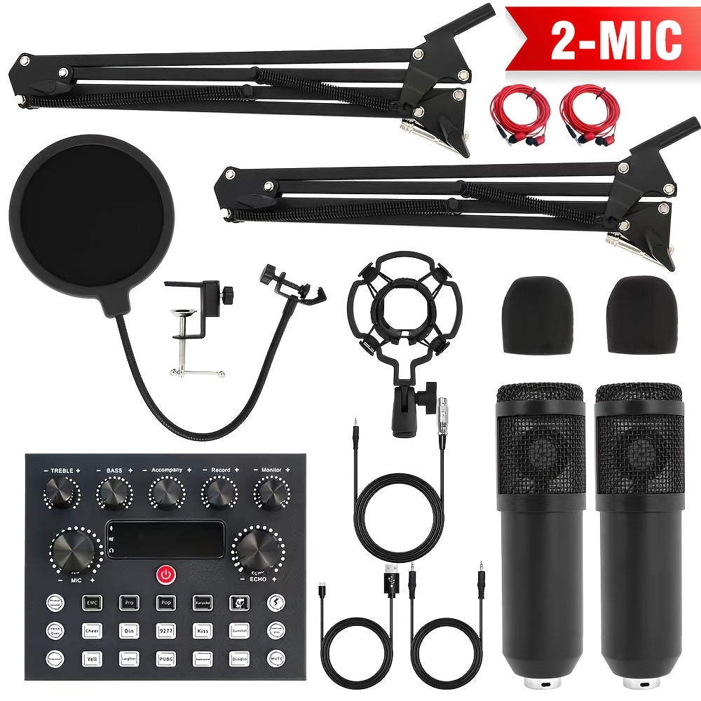 Kit d'enregistrement avec microphone à condensateur et carte son BM800 – Pack studio à domicile pour podcasting, streaming, voix off et musique, compatible avec PC, smartphone et tablette, plusieurs modèles disponibles