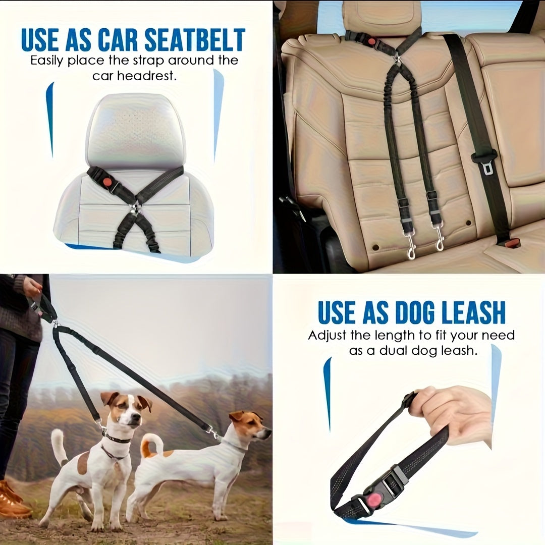 Double laisse de sécurité pour chien, attache appuie-tête élastique anti-enchevêtrement réglable pour le voyage en voiture, répartiteur pour 2 chiens, noir, bleu, rouge, orange