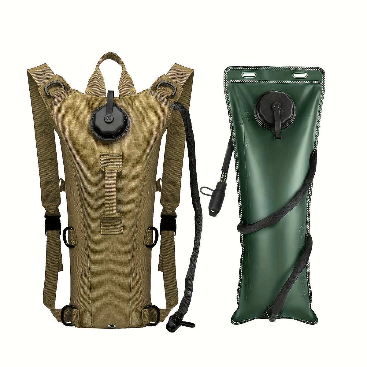 Sac à dos d'hydratation avec poche à eau de 3 L – Sac de randonnée en nylon avec réservoir inclus pour le camping, le trail et les aventures en plein air, disponible en kaki, vert, camouflage et camouflage gris