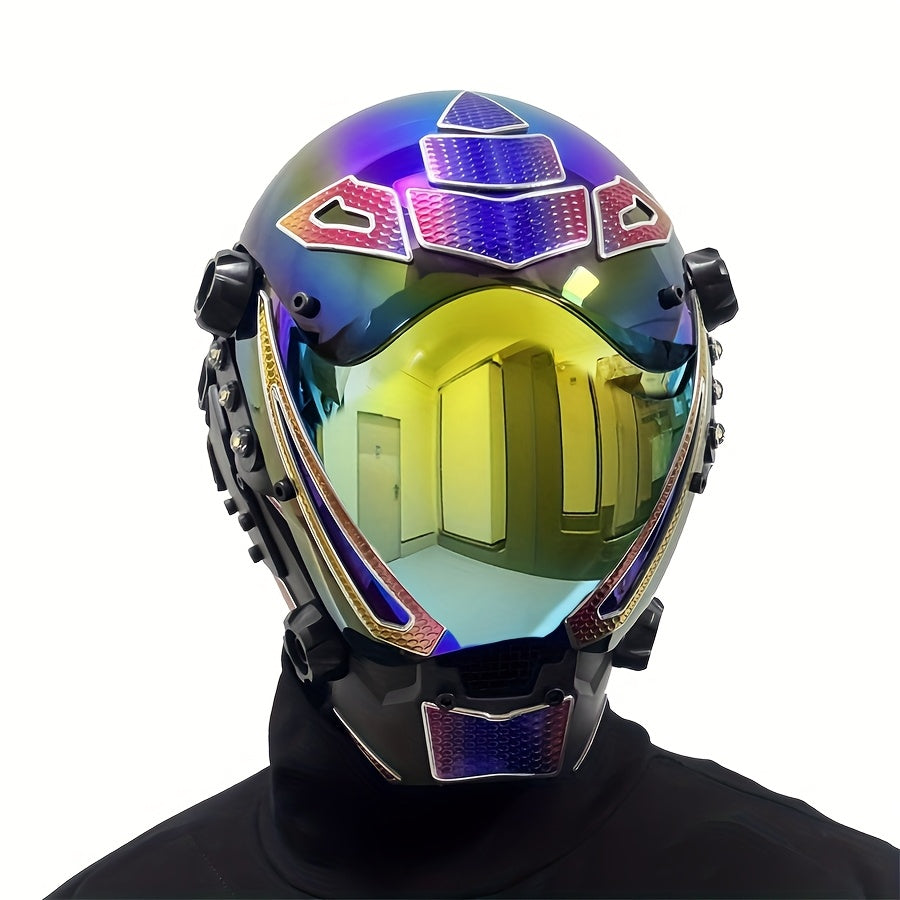 Masque mécanique cyberpunk respirant, couleur irisée AB, accessoire de tête futuriste – Accessoire de costume d'Halloween, masque de cosplay, décoration de fête, club, rave, carnaval, accessoire de scène et de photographie
