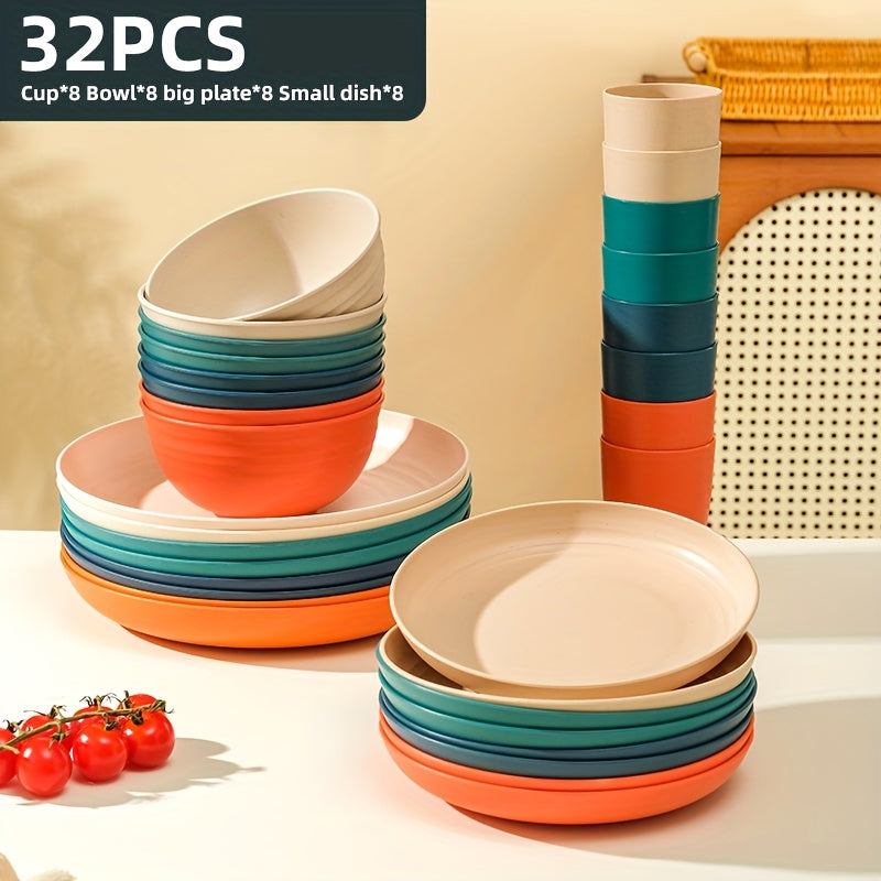 Black Wheat Straw Tableware Set β 16/32 Piece Unbreakable Eco-Friendly Plates Dessert Plates Bowls & Cups for 4-8 People, Outdoor Camping Party Wedding Halloween Kitchen Accessories