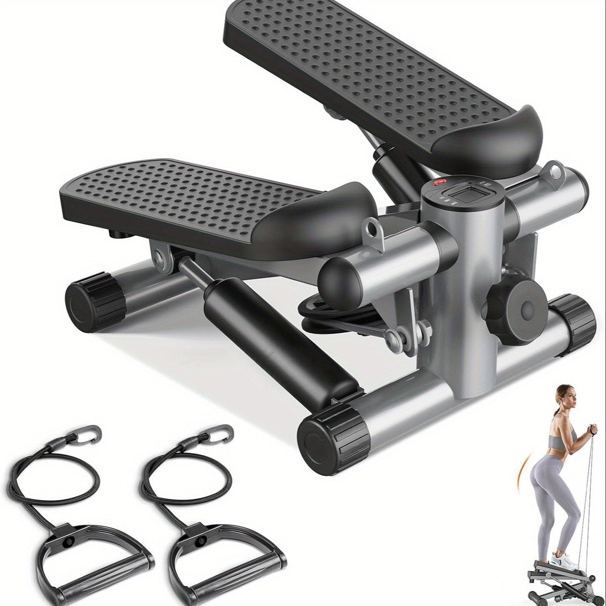 Mini stepper avec bandes de résistance – Stepper d'appartement portable pour entraînement à domicile, capacité de 135 kg, appareil de cardio complet pour jambes et bras