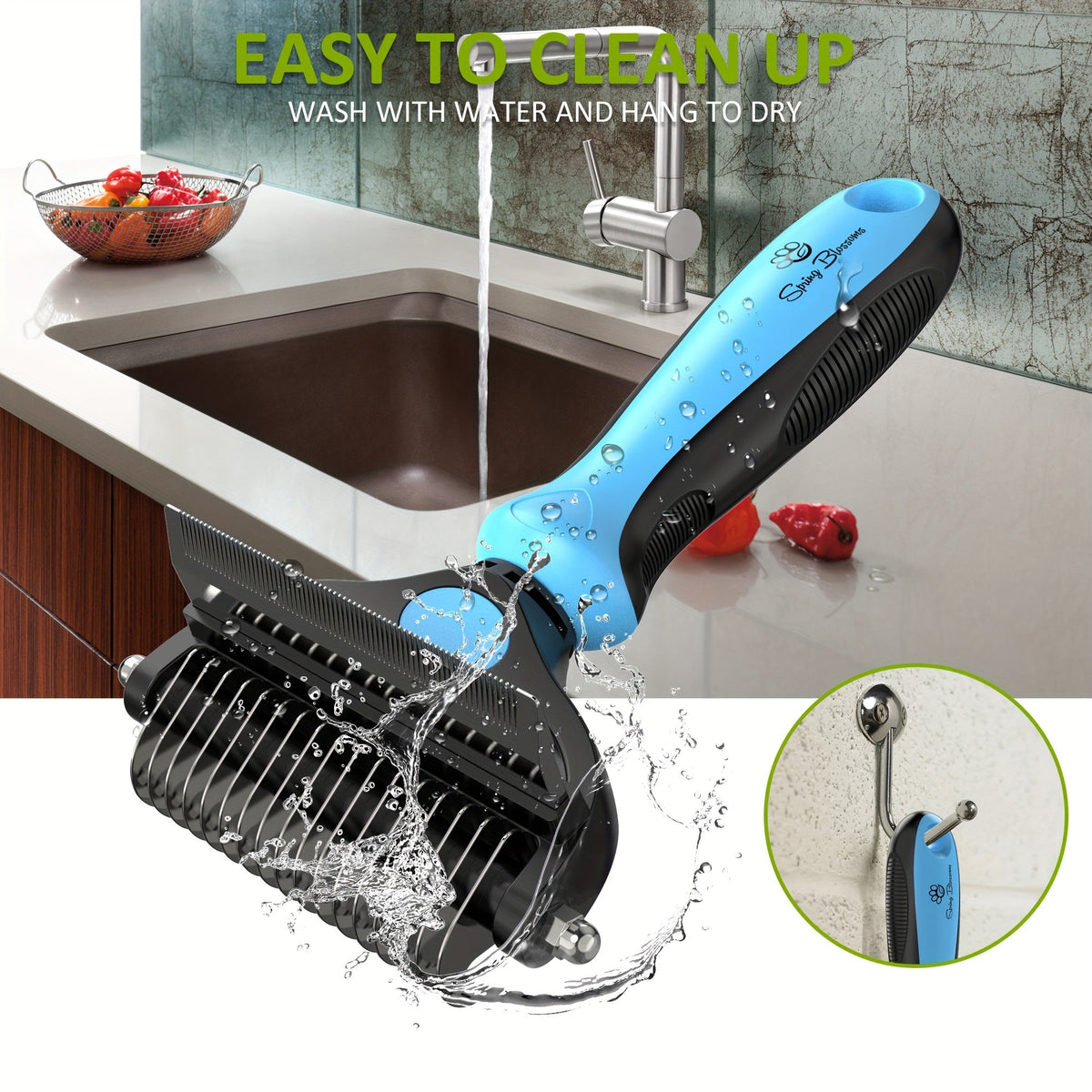Brosse double face pour le démêlage et l'entretien du pelage des chiens et chats - Outil de toilettage du sous-poil pour poils courts à longs, brosse douce éliminant les poils morts et les nœuds, 2 couleurs (cyan/jaune)