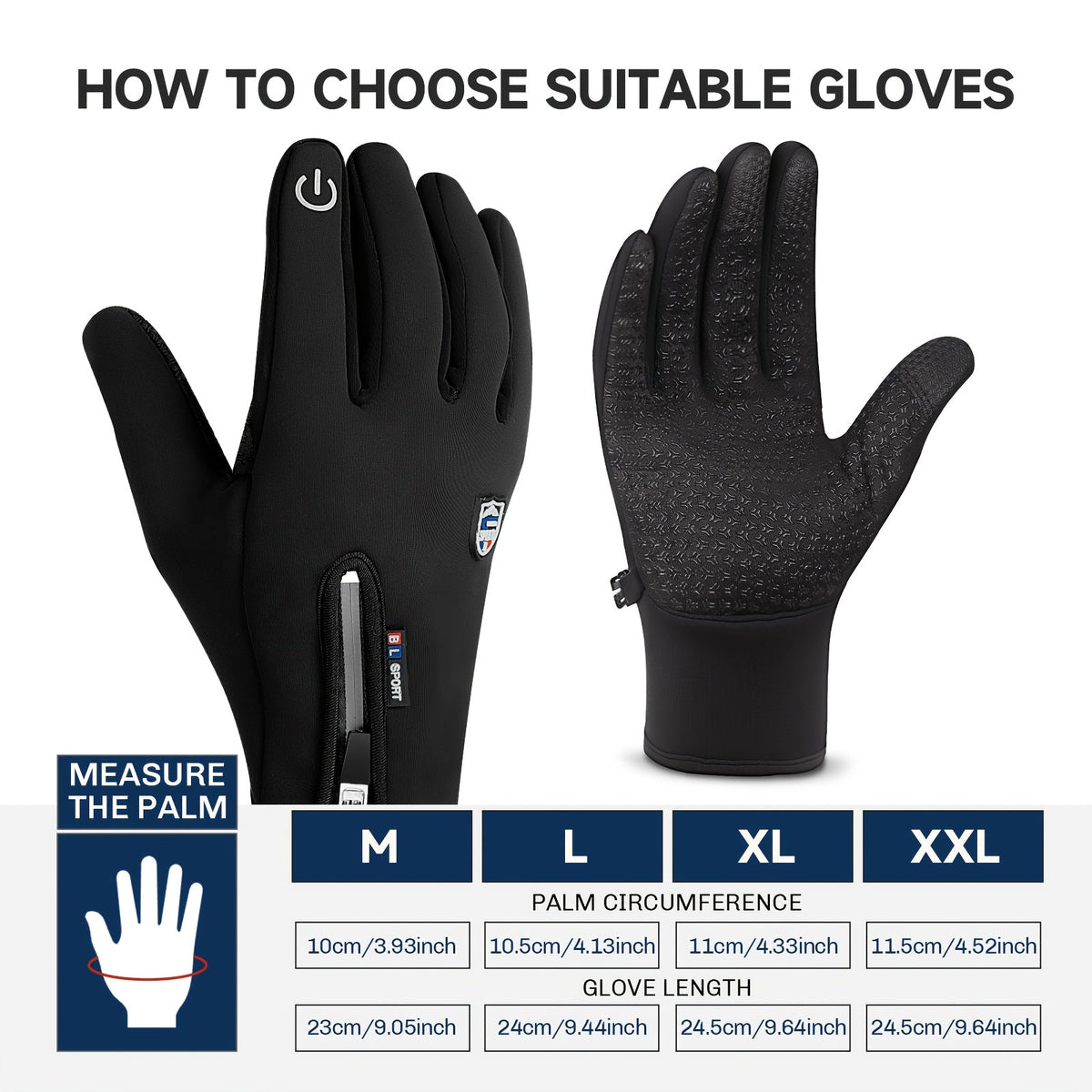 Gants de sport d'hiver coupe-vent et imperméables avec écran tactile et adhérence antidérapante – Gants chauds pour le cyclisme et le ski pour hommes et femmes, 100 % polyester, fermeture éclair, tailles M-XL