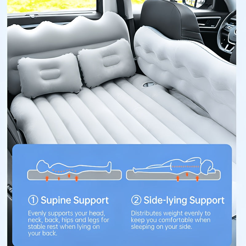 Matelas gonflable de voiture pour SUV et berline, matelas pneumatique floqué doux pour siège arrière, tapis de couchage pliable et portable pour camping, voyages et pique-niques – Pompe à air et sac de rangement inclus, noir, gris, beige, rose