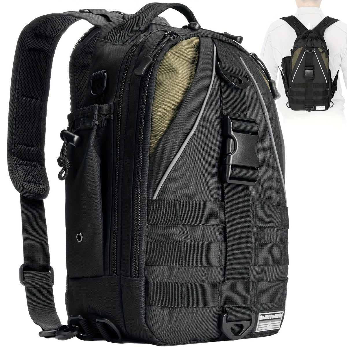 Sac à dos de pêche avec porte-canne – Sac bandoulière imperméable pour randonnée, pêche à la mouche, rangement de boîte à pêche, cadeau pour papa pêcheur
