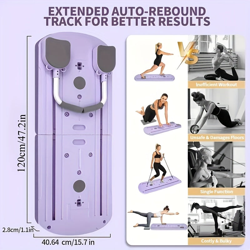 Planche de Pilates pliable 8-en-1 avec bandes de résistance – Appareil d'entraînement abdominal multifonction, matériau PP anti-déformation, design plat stable, rangement compact, équipement de gym à domicile pour hommes et femmes