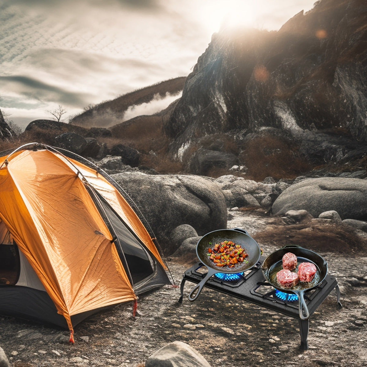 Réchaud de camping portable au propane à 1 ou 2 brûleurs - Réchaud à gaz d'extérieur avec régulateur et tuyau certifiés CSA pour le camping, le barbecue, le brassage maison, la friture de dinde et la cuisine de patio