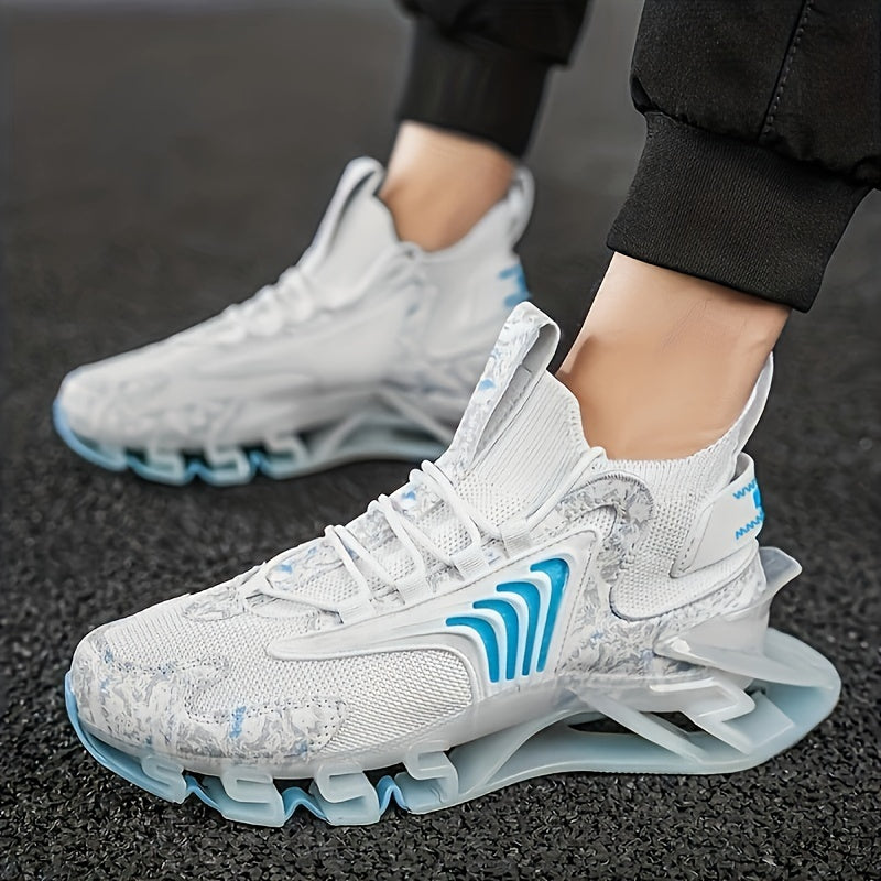 Baskets Blade pour hommes – Chaussures de sport à lacets en maille respirante avec semelle en caoutchouc, chaussures décontractées toutes saisons en noir, bleu, blanc et bleu foncé, pointures US 6–13,5