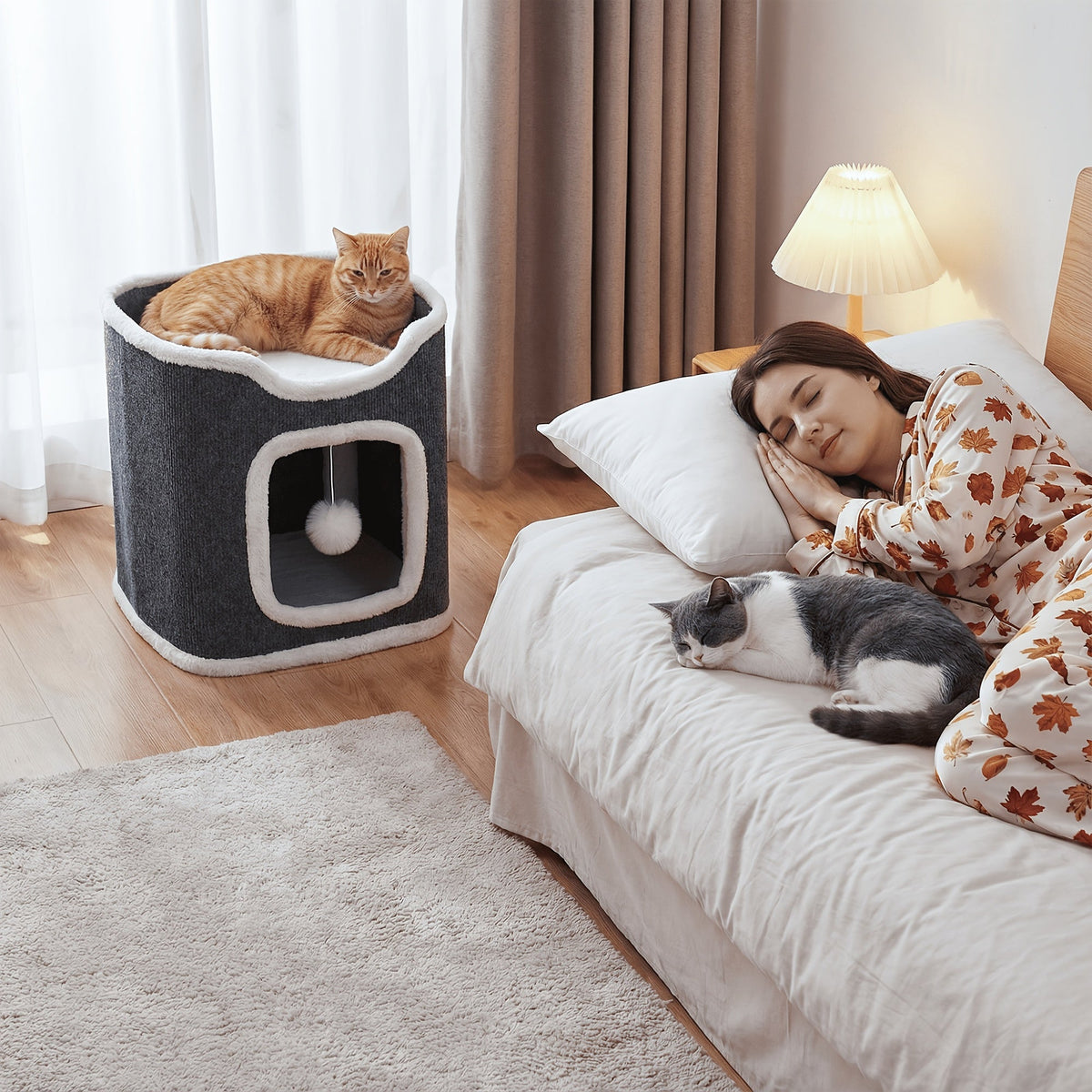 Arbre à chat pliable multi-niveaux pour chats d'intérieur – Griffoir, perchoir confortable, niche avec balle suspendue, refuge, panier douillet, options 1/3/4 étages