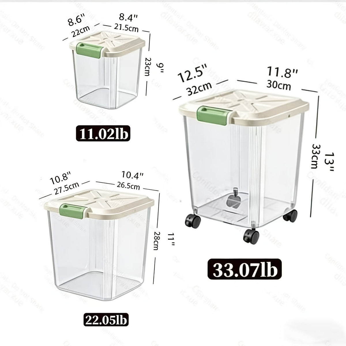 Récipient hermétique de stockage pour nourriture pour animaux avec roulettes et cuillère doseuse – Boîte roulante transparente avec couvercle hermétique verrouillable et compartiments anti-déversement pour chiens, chats et oiseaux, plusieurs tailles