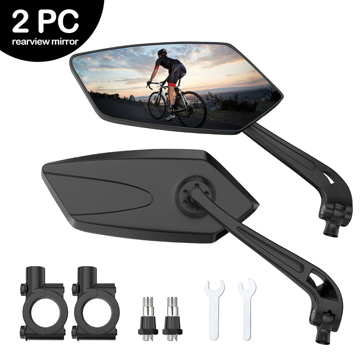 Lot de 2 rétroviseurs de vélo, réglables à 360°, grand angle HD, anti-chocs, pour guidon – Fixation universelle pour VTT, vélo de route, vélo électrique, vélo de ville et trottinette, guidons de 22,2 à 25 mm