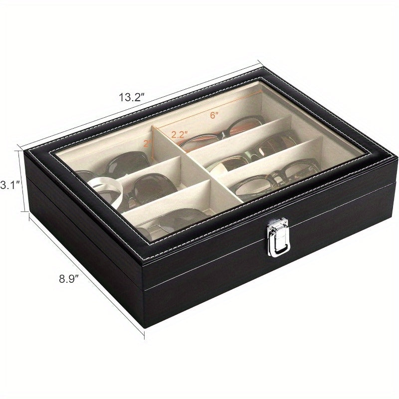 Étui de rangement pour lunettes en cuir PU à 8 fentes – Boîte de rangement grande capacité pour lunettes de soleil et lunettes de lecture, présentoir de collection domestique de luxe en noir, blanc et vert