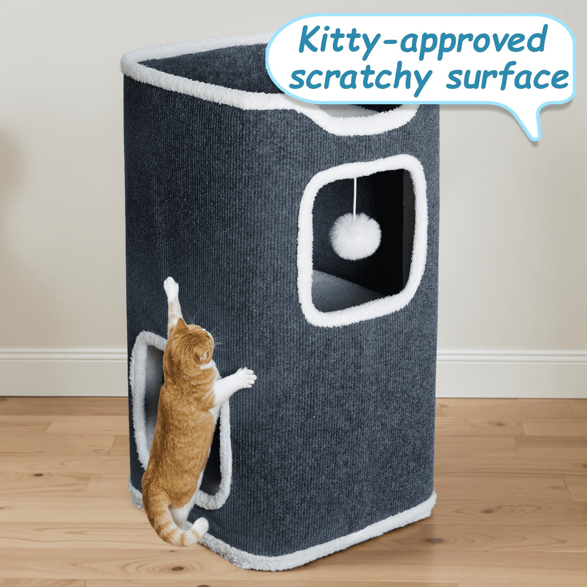 Arbre à chat pliable multi-niveaux pour chats d'intérieur – Griffoir, perchoir confortable, niche avec balle suspendue, refuge, panier douillet, options 1/3/4 étages