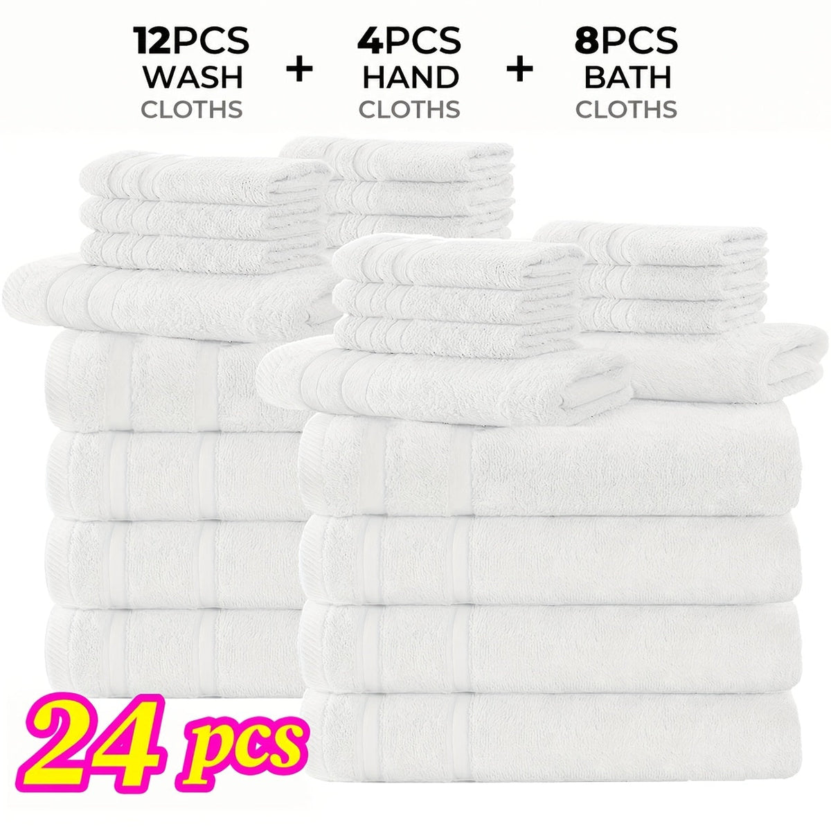 Ensemble de 12 ou 24 débarbouillettes en coton – Qualité hôtel, très absorbantes et à séchage rapide pour salle de bain, spa, salle de sport et maison, gris foncé, bleu, blanc, violet, orange
