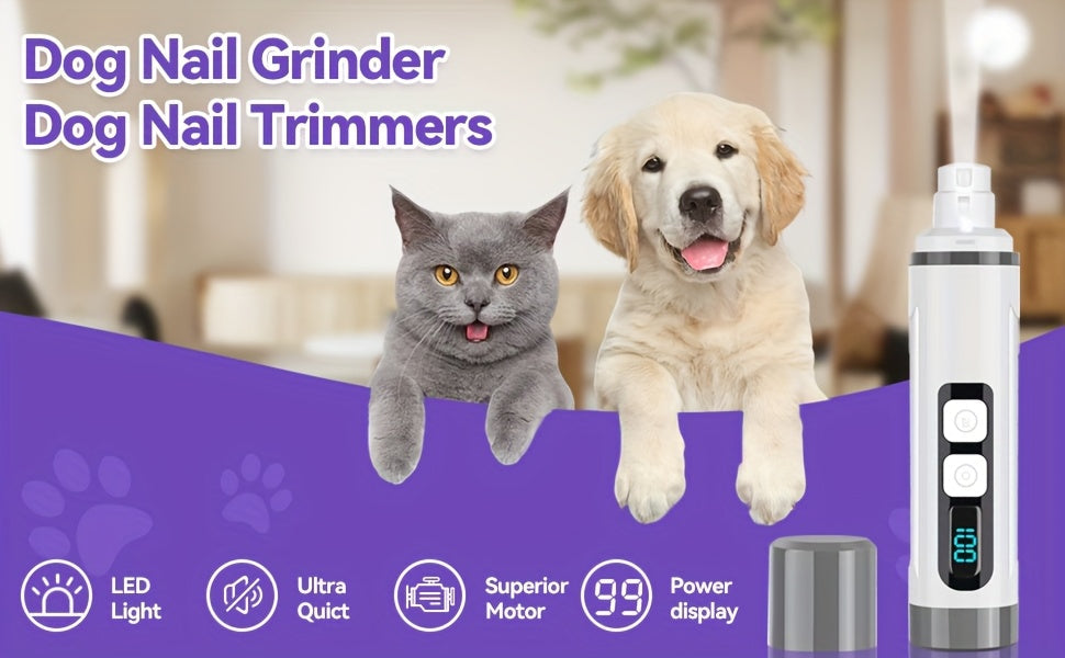 Coupe-griffes électrique silencieux pour animaux avec lumière LED – Kit de tondeuse rechargeable amélioré à 3 vitesses, entretien des pattes sans douleur pour chiens et chats de petite, moyenne et grande taille