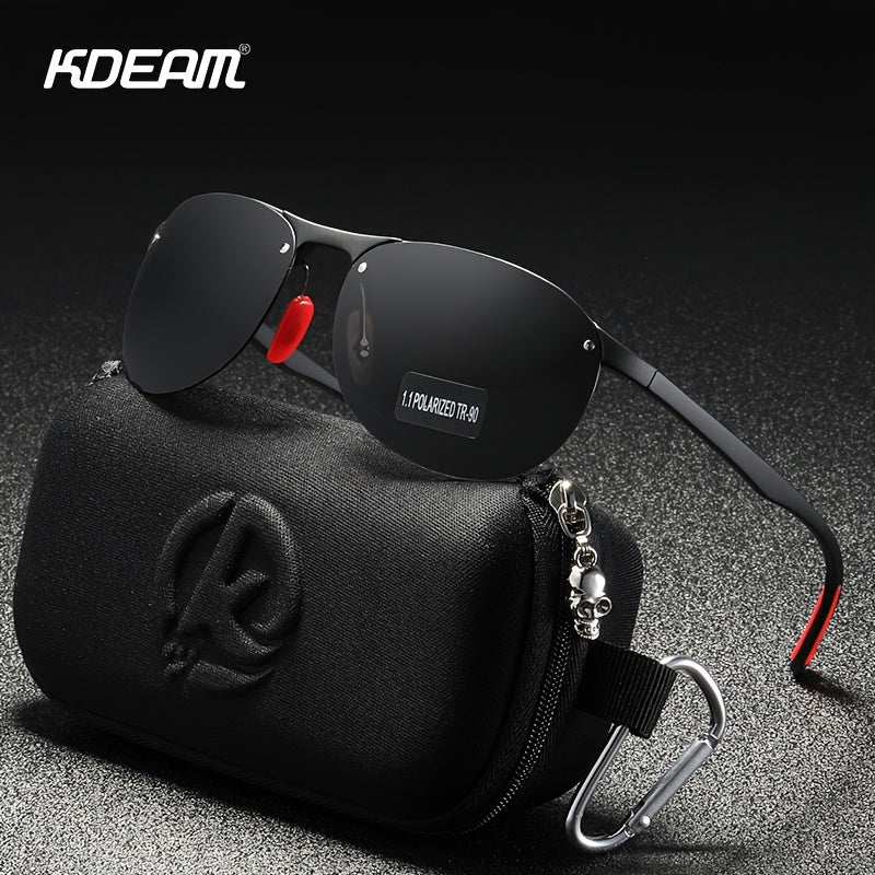 Lunettes de soleil polarisées photochromiques KDEAM pour hommes et femmes – Monture ovale sans bord en TR90 léger, verres TAC à assombrissement automatique, protection UV400, finition miroir, étui rigide et chiffon inclus