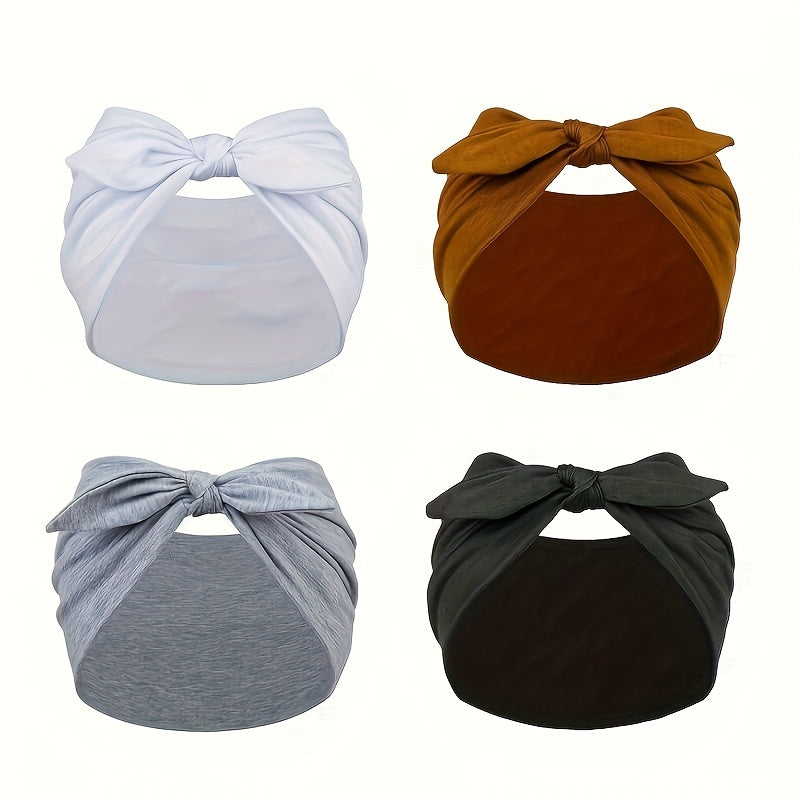 Lot de 4 bandeaux larges à oreilles de lapin pour femmes – Accessoire cheveux élastique antidérapant en satin pour le sport, le yoga et la salle de sport, ensemble turban doux et épais, idée cadeau