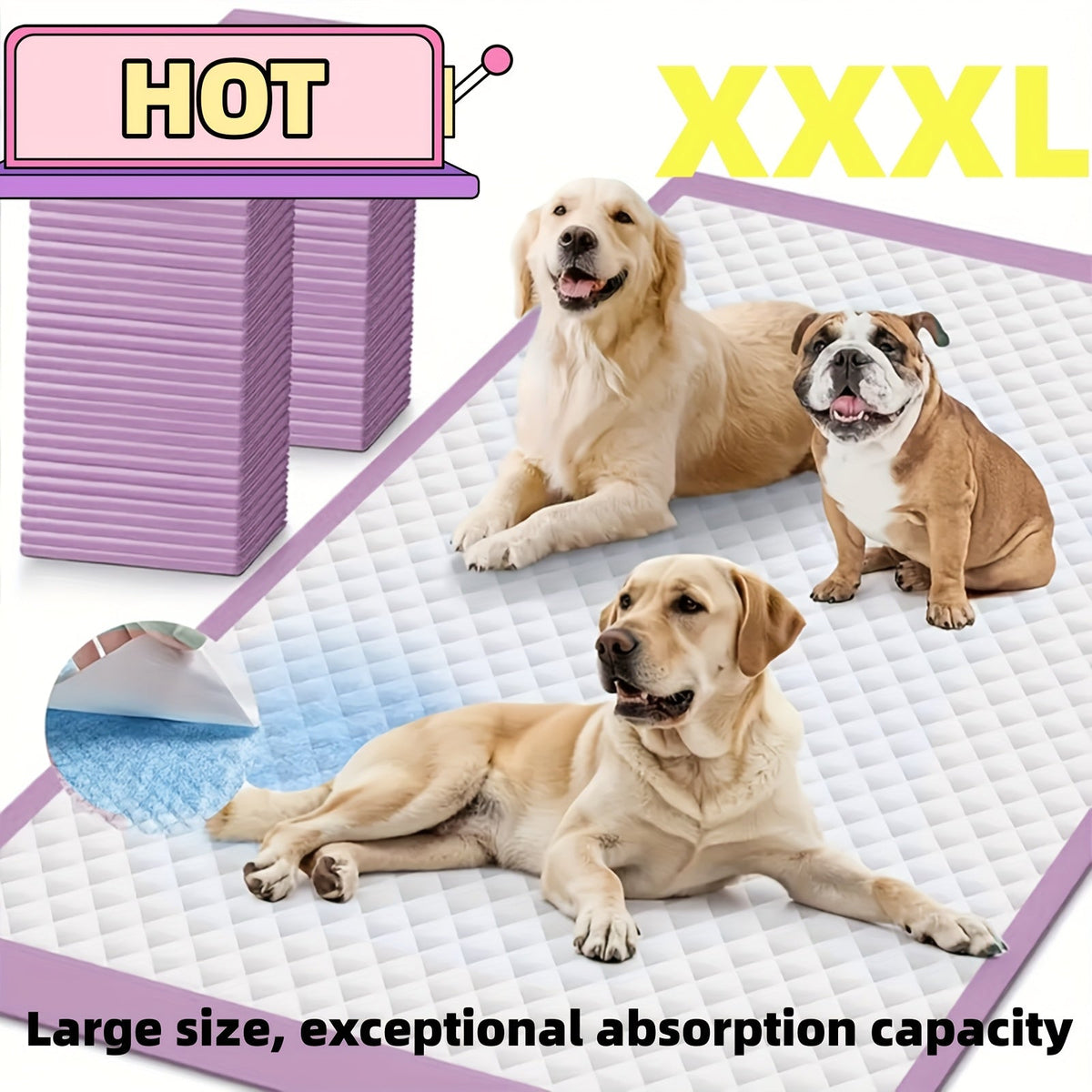 Alèses super absorbantes pour chiens à 8 couches, paquet de 100 – Tapis de dressage anti-fuites, contrôle des odeurs, résistants aux déchirures, tailles 60x60 cm et 86x71 cm pour chiens, chats et chiots