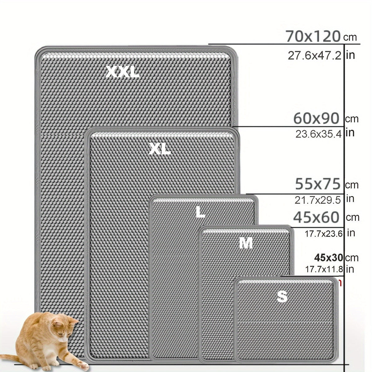 Tapis de litière pour chat double épaisseur extra large XXL 120x70 cm - Matériau EVA anti-éclaboussures et étanche, tapis antidérapant, lavable et anti-odeurs pour retenir la litière, beige