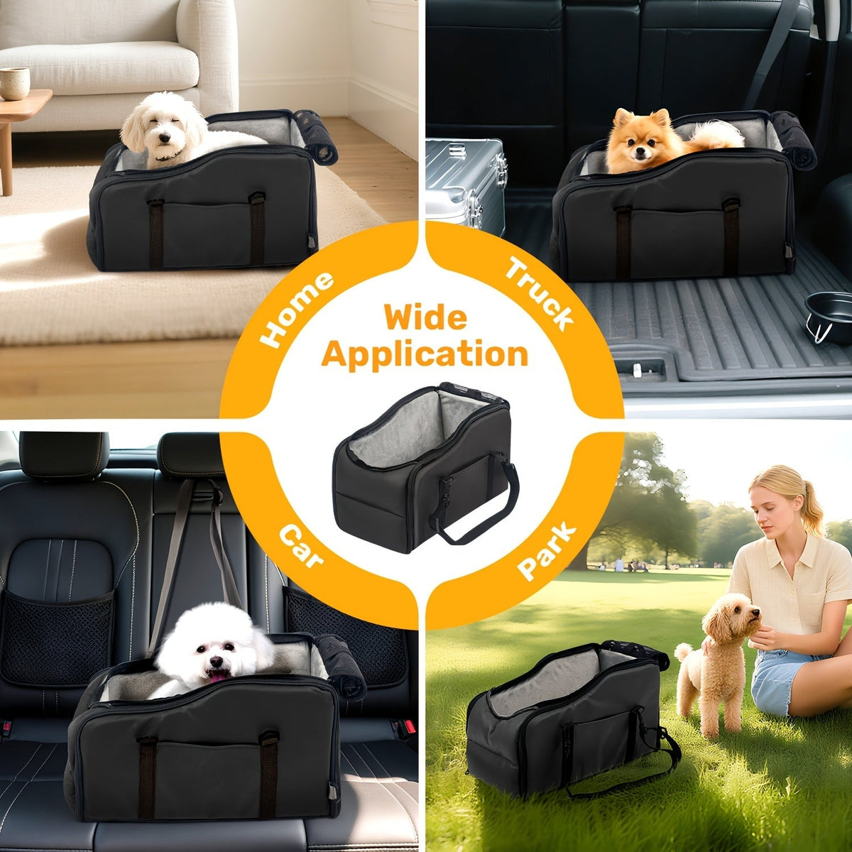 Siège auto rehausseur pour animaux avec harnais de sécurité – Coussin de transport pour chiens et chats pour console centrale, lit de voyage portable, construction robuste facile à nettoyer, plusieurs coloris
