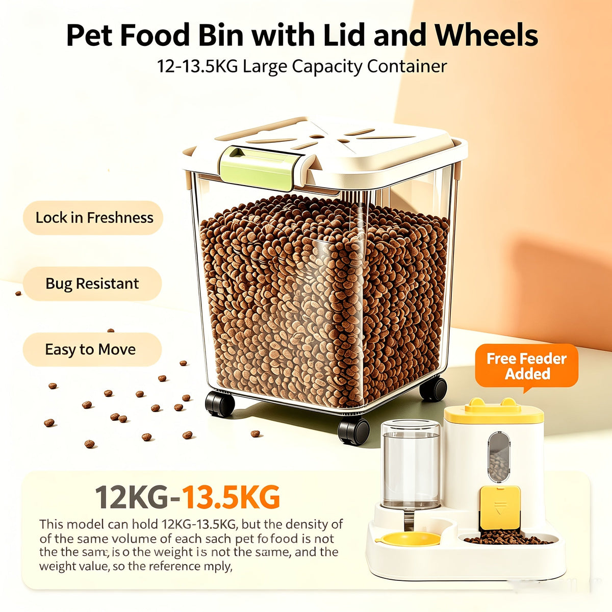 Conteneur de stockage mobile pour nourriture pour animaux avec couvercle hermétique – Bac alimentaire transparent sur roulettes pour croquettes pour chiens et chats, riz et farine, 3 options de capacité de 2,5 à 15 kg, écuelle incluse