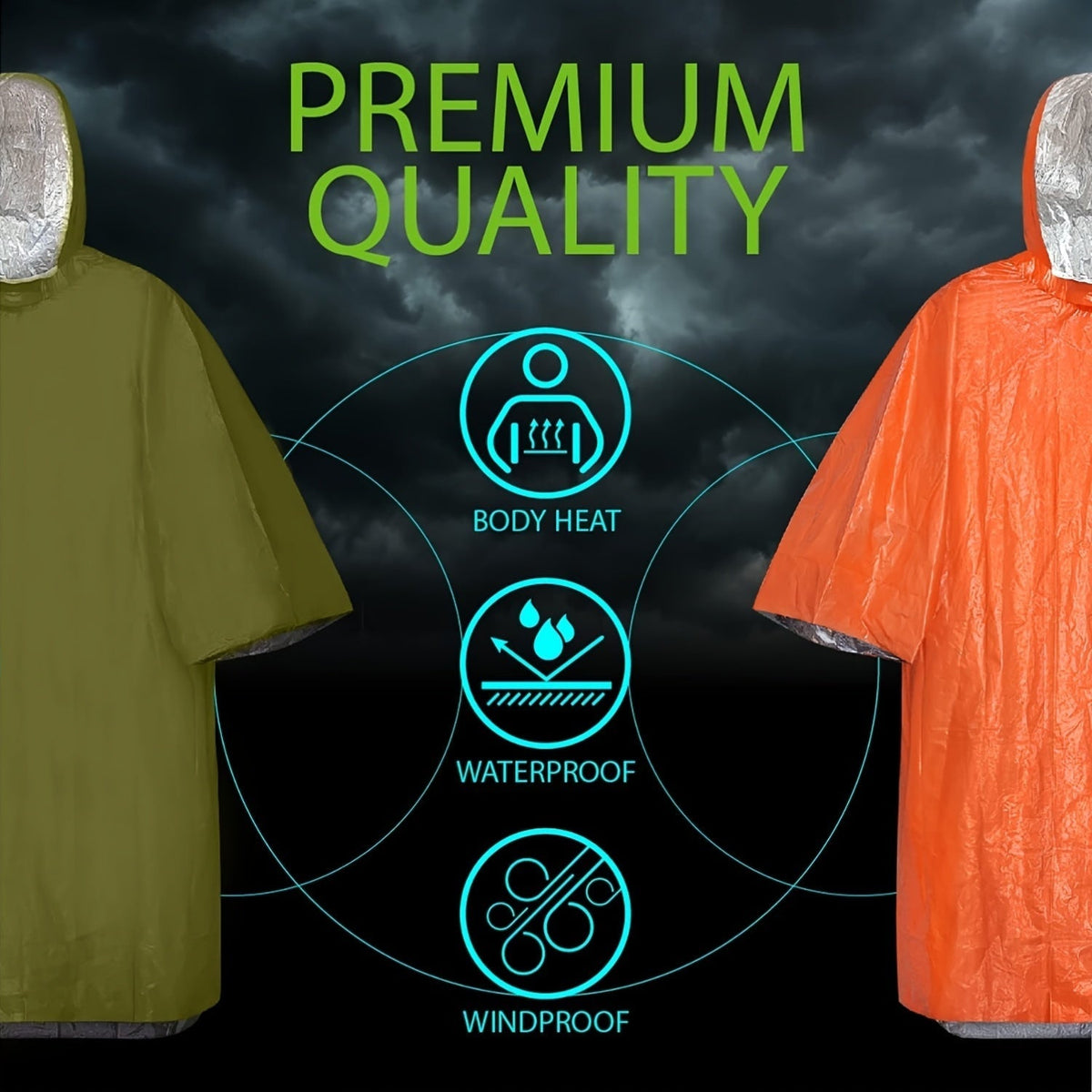 Poncho de pluie d'urgence réutilisable, lot de 4 et 14 – Conserve 90 % de la chaleur corporelle, imperméable et résistant aux intempéries, pour hommes, femmes et adultes, équipement de camping, de randonnée et de survie