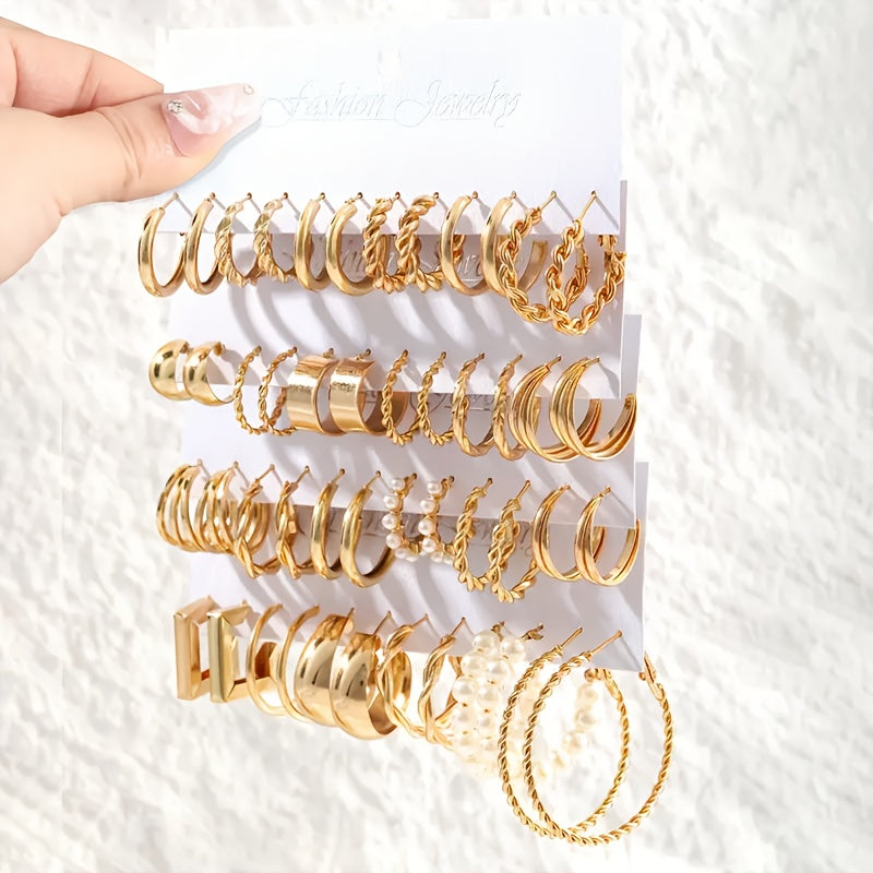 Lot de 48 paires de créoles pour femme, design géométrique et cœur élégant avec perles fantaisie et tiges en acier inoxydable pour le quotidien, les fêtes et les cadeaux