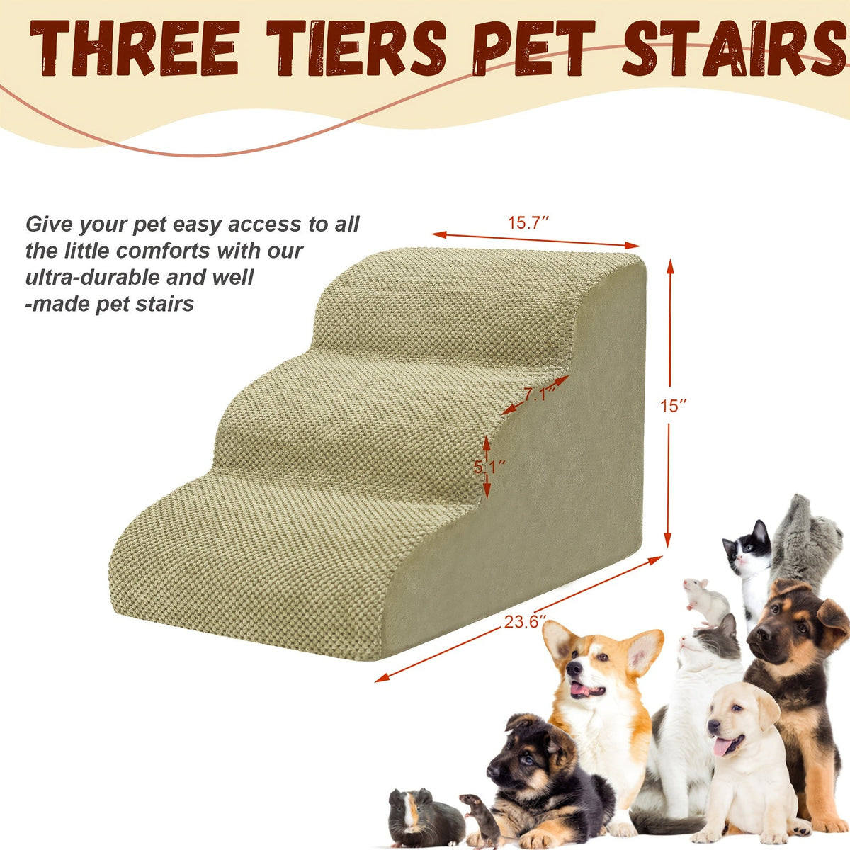 Escalier pour chien en mousse à mémoire de forme, 2, 3 ou 4 marches avec base antidérapante et housse lavable – Marches de soutien pour canapé et lit, idéal pour chiens âgés et chiots, plusieurs couleurs disponibles