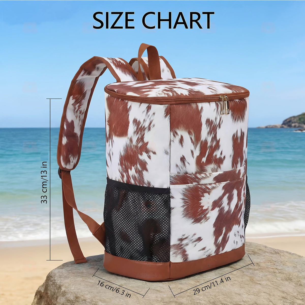 Sac à dos glacière isotherme 30 canettes motif léopard avec poches en filet et bretelles réglables - Sac glacière en nylon étanche pour la plage, le camping, le pique-nique, la randonnée, les voyages et l'usage quotidien