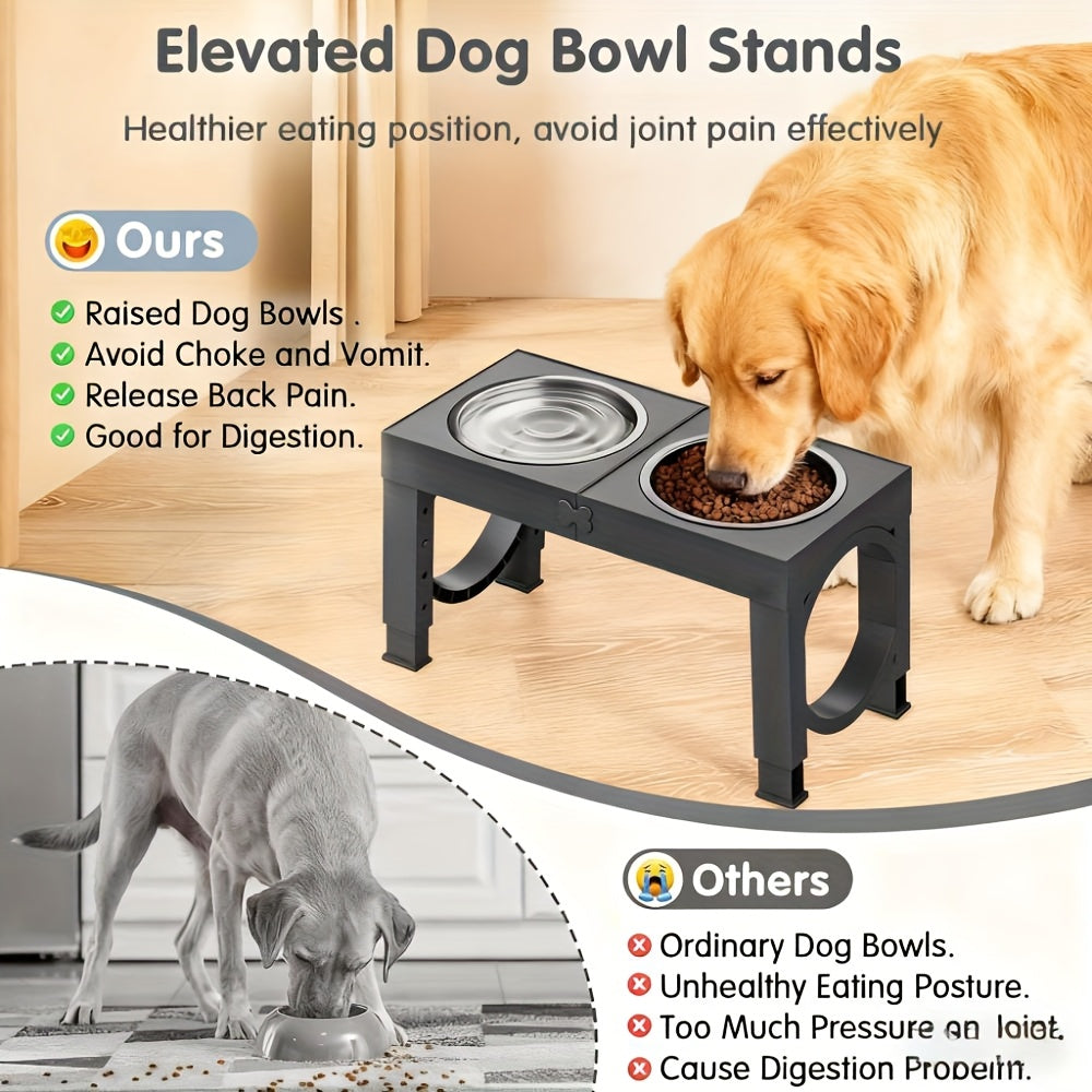 Gamelle surélevée pliable pour chien – Support réglable sur 5 hauteurs avec 2 bols en acier inoxydable, antidérapant, mangeoire et abreuvoir portables pour chiens et chats de toutes tailles, lot de 2