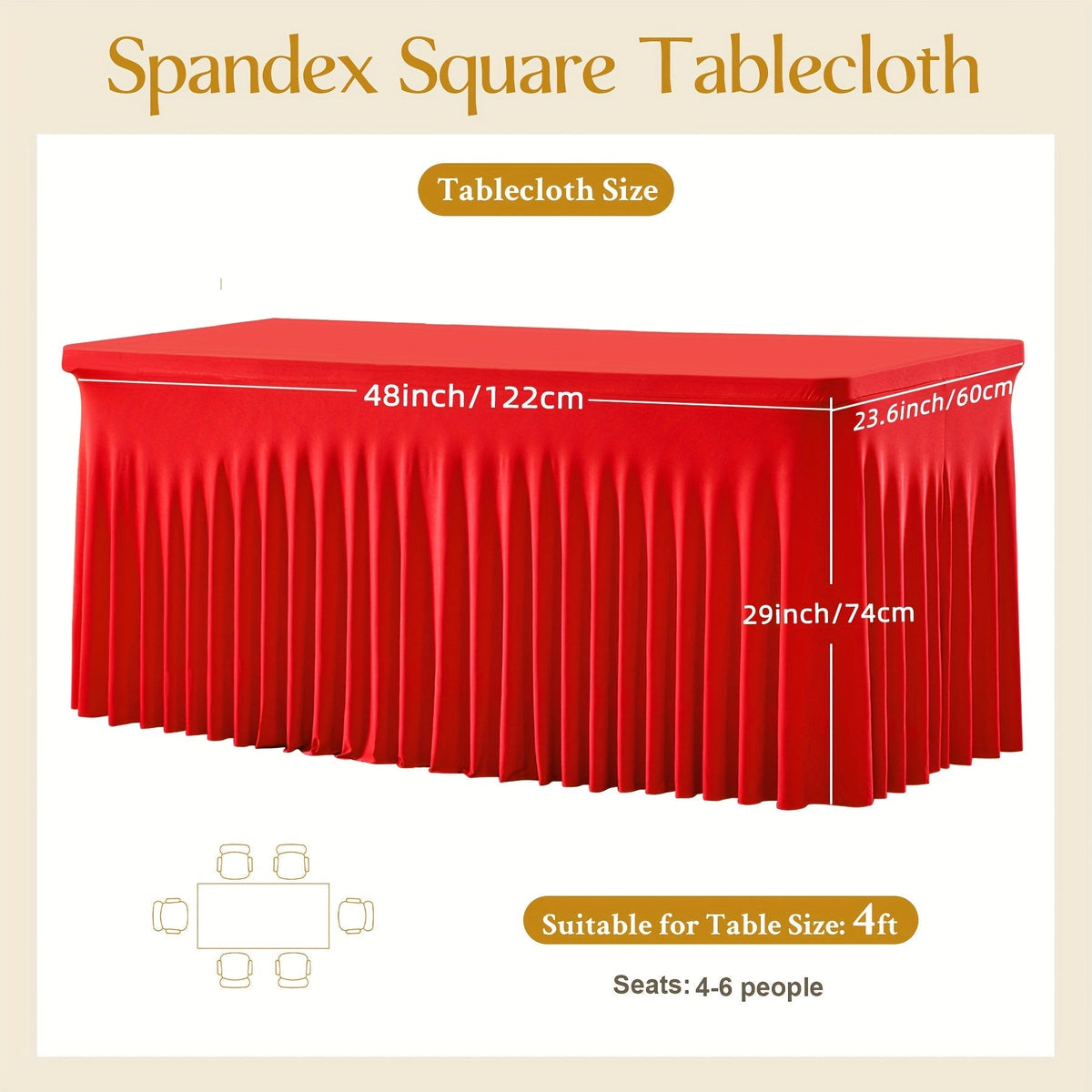 Nappe en élasthanne élastique avec jupe méduse, tissu polyester épais, opaque et hautement extensible pour tables de 4 et 6 pieds, idéale pour fêtes, anniversaires, mariages, banquets, hôtels, conférences et salons professionnels