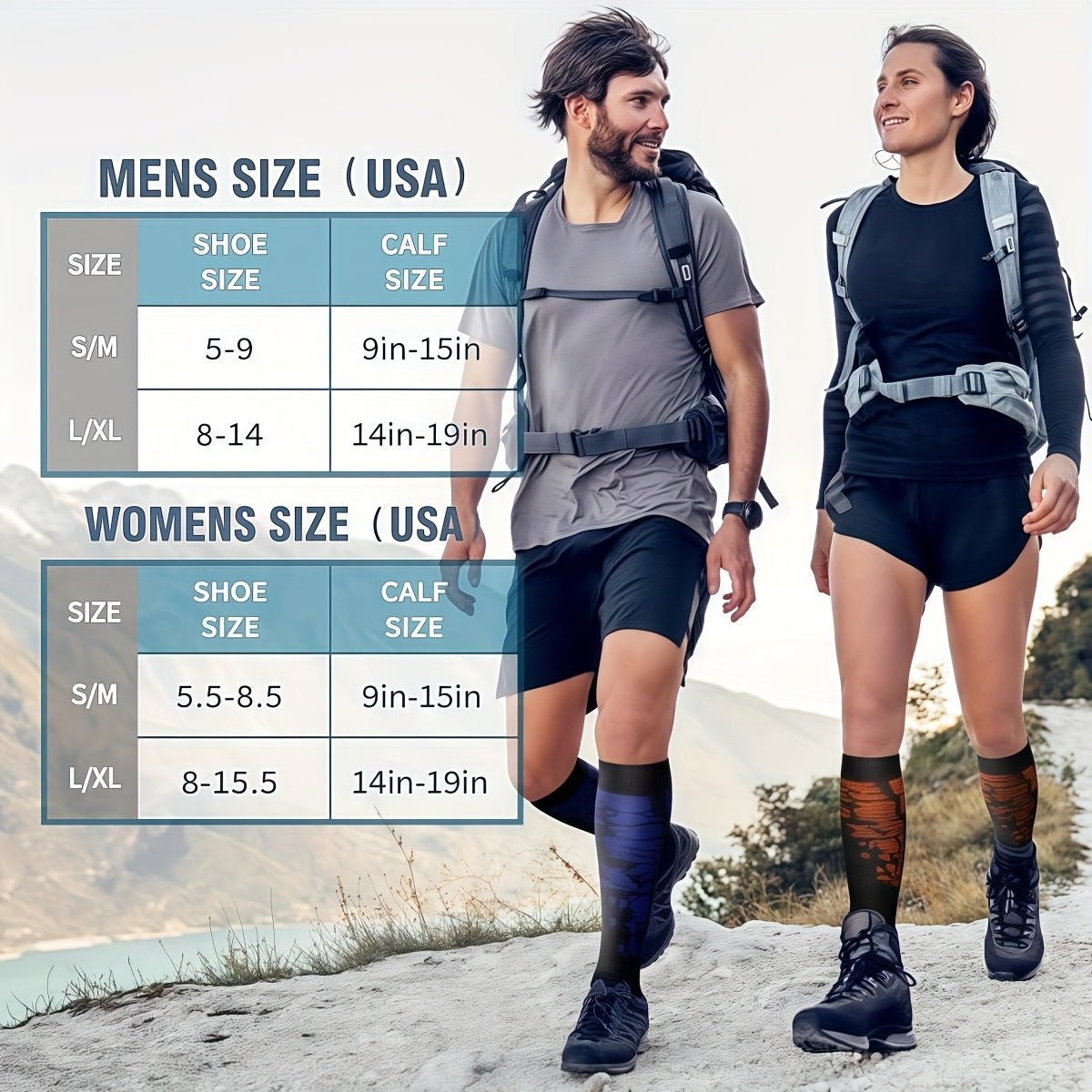 Lot de 6 paires de chaussettes de sport de compression unisexe, respirantes et anti-humidité, en maille polyester, idéales pour le basketball, le football, la course à pied, la randonnée et les sports de plein air – Tailles S/M et L/XL