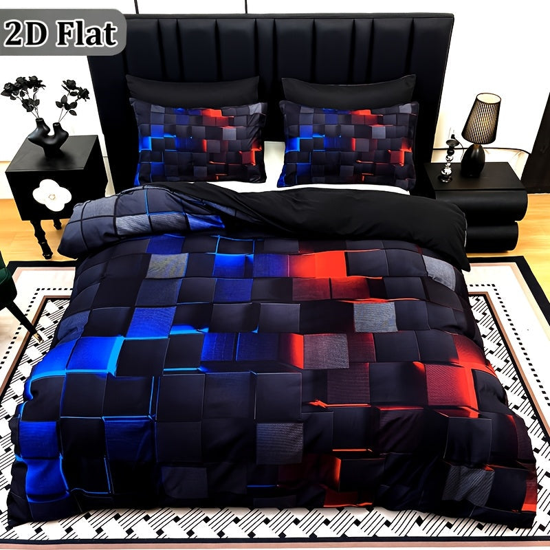Parure de lit à carreaux rouge et bleu – Ensemble de literie 3 pièces à impression numérique, housse de couette toutes saisons avec taies d'oreiller, tailles Twin, Full, Queen, King, lavable en machine, garnissage non inclus