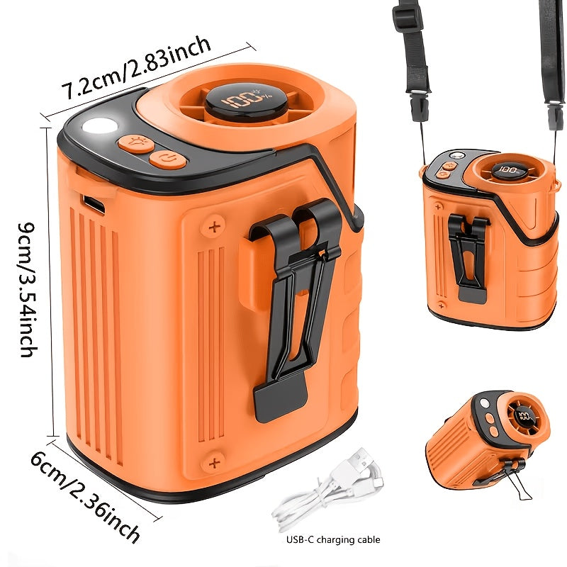 Ventilateur de taille 4-en-1 avec lampe torche, batterie externe et ventilateur de cou – Ventilateur de ceinture portable rechargeable pour l'extérieur, longue autonomie, 3 couleurs, disponible à l'unité et en lot de 2