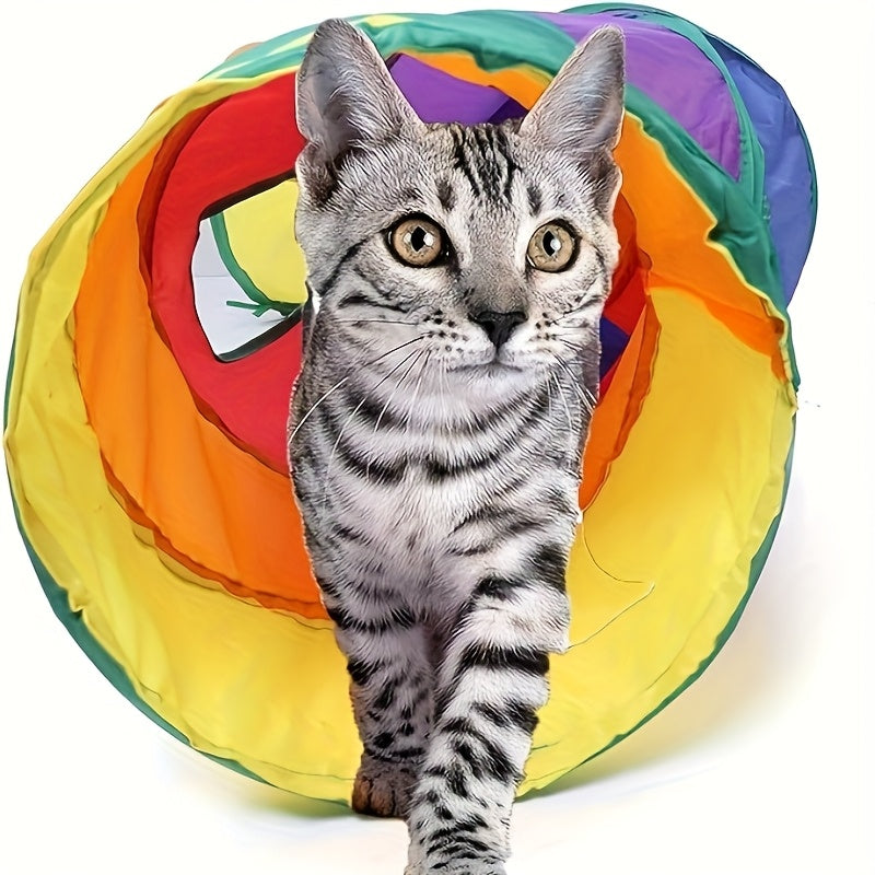 Tunnel pour chat pliable avec balle et ouvertures – Jouet tube arc-en-ciel à 3 voies en forme de S, pliable et connectable pour chats et chatons d'intérieur, configuration de jeu personnalisable